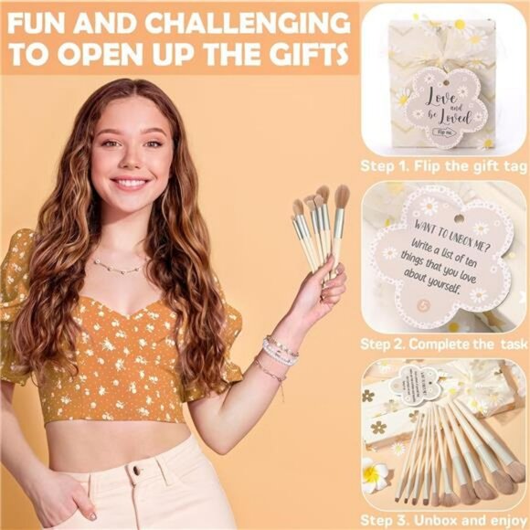 Teen Girl Gift Set Makeup Brushes Bag Jewelry Mirror Hair Clips Socks Box - Picture 5 of 8